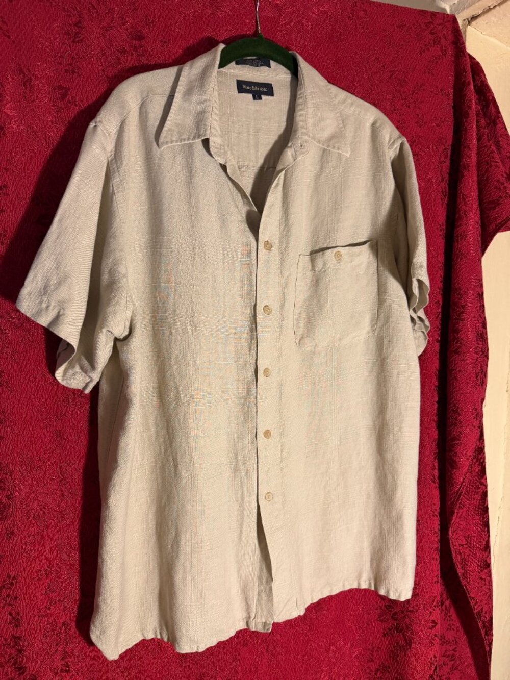 Marc Edwards Beige/Cream Linen Blend Short Sleeve Button Up Shirt Sz L